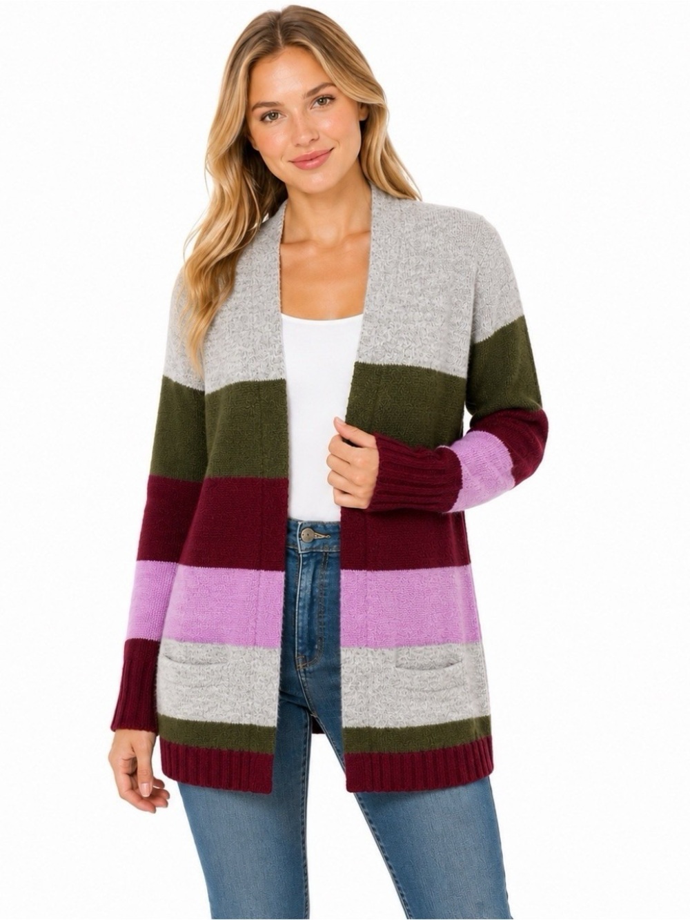 Anthropologie Open Front Cozy Striped Patch Pockets Cardigan Sweater• Medium